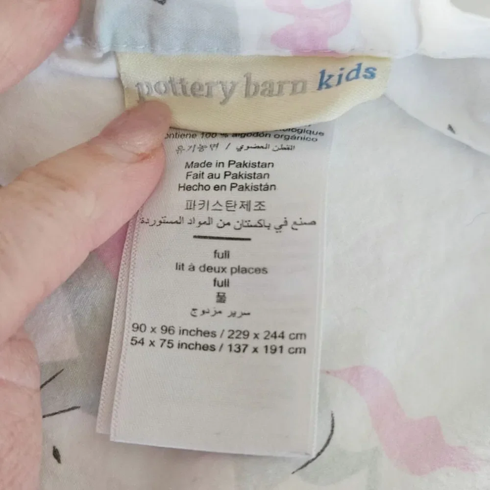 Pottery Barn Kids Organic Cotton Full Flat Sheet | Magical Unicorn Print White